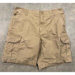 LL Bean Men's Natural Fit Flat Front 100% Cotton Beige Hiking Cargo Shorts 38x10